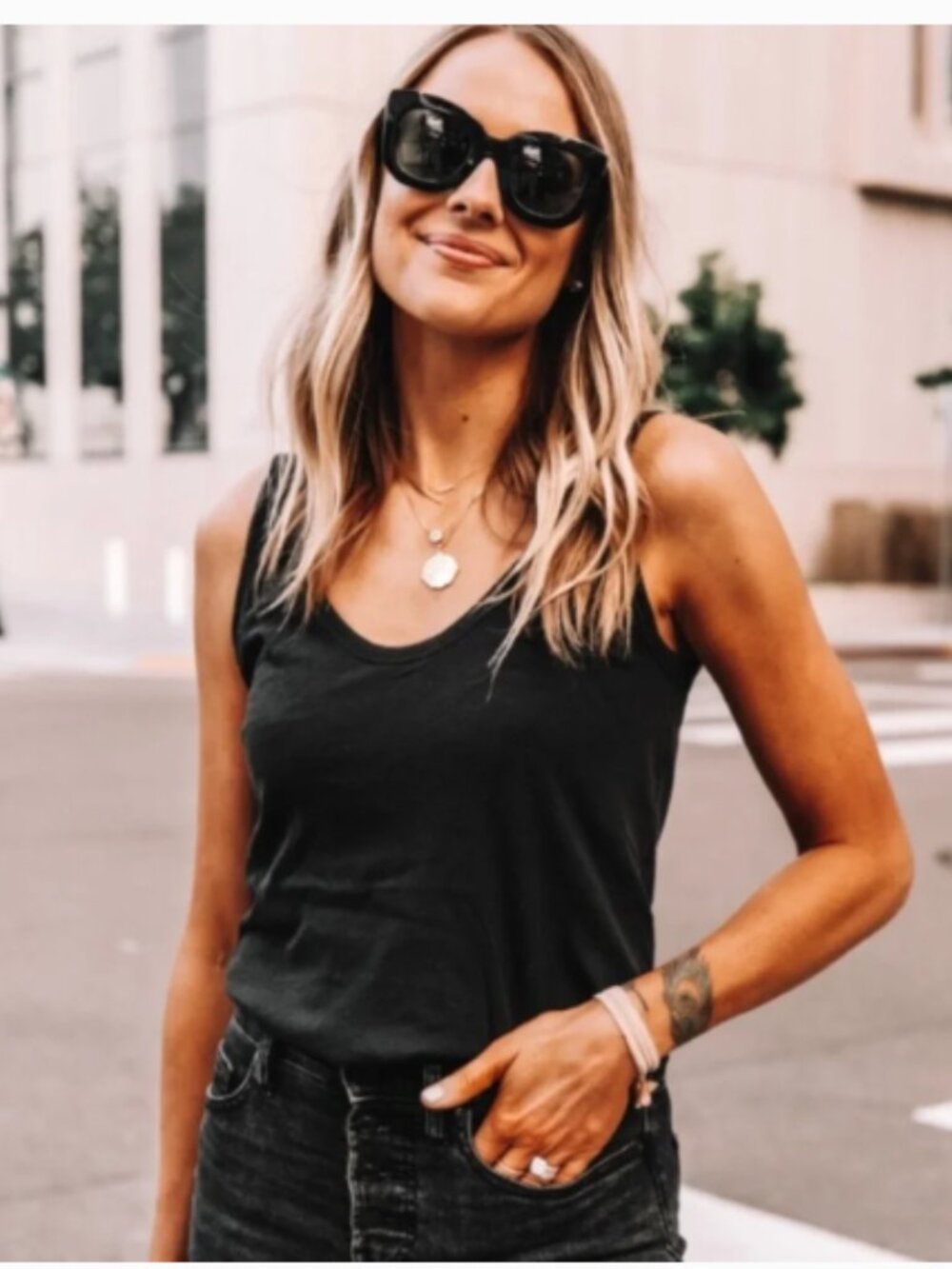 Everlane The Air Cotton Cami Tank Top in Black size Large